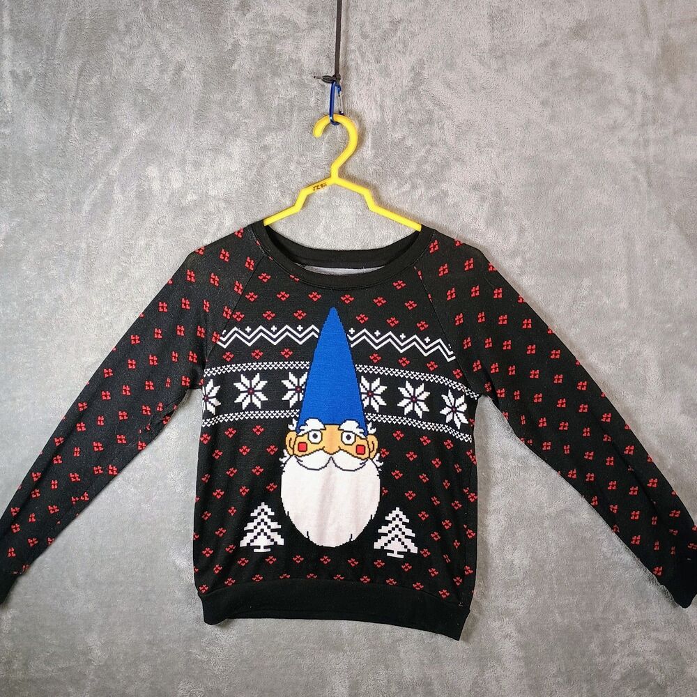 FREEZE Gnome Pullover Festive Holiday Top Black Unisex No Size Tag